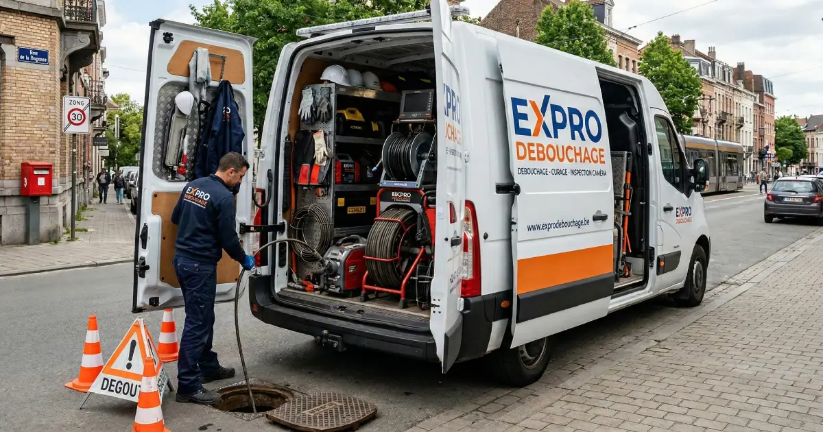 Technicien Expro Débouchage en intervention avec camionnette équipée